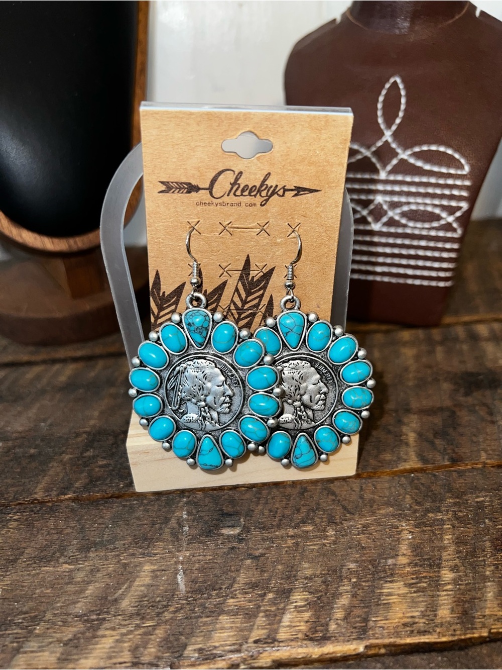 Turquoise Coin Cluster Drop Earrings